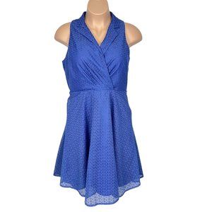 Evan Picone Womens Blue Sleeveless Dress Lace Overlay V Neck Flared size 14
